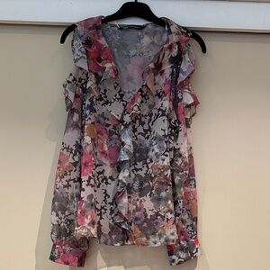 Zara Floral Ruffle V-Neck Blouse